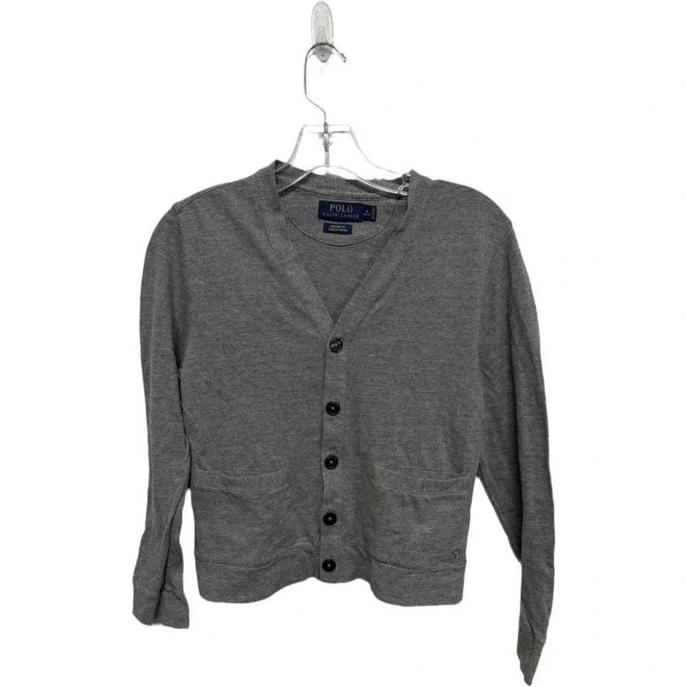 Polo Ralph Lauren Boys Size Medium Gray Uniform Style Cardigan Preppy Layering